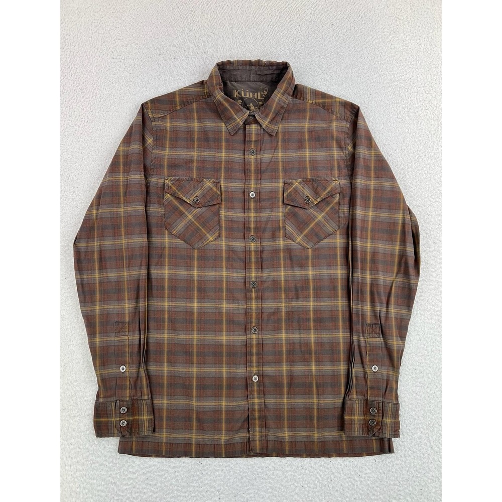 Kuhl Shirt Mens Medium Brown Plaid Long Sleeve Woven Button Up Outdoor Casual